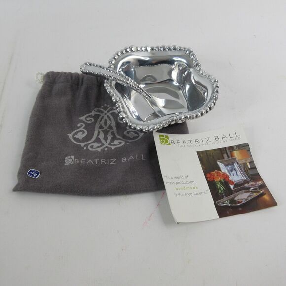 Beatriz Ball Handmade Pearl Nova Small Metallic Serving Bowl 5.5" w/ Spoon Bag - Picture 1 of 5